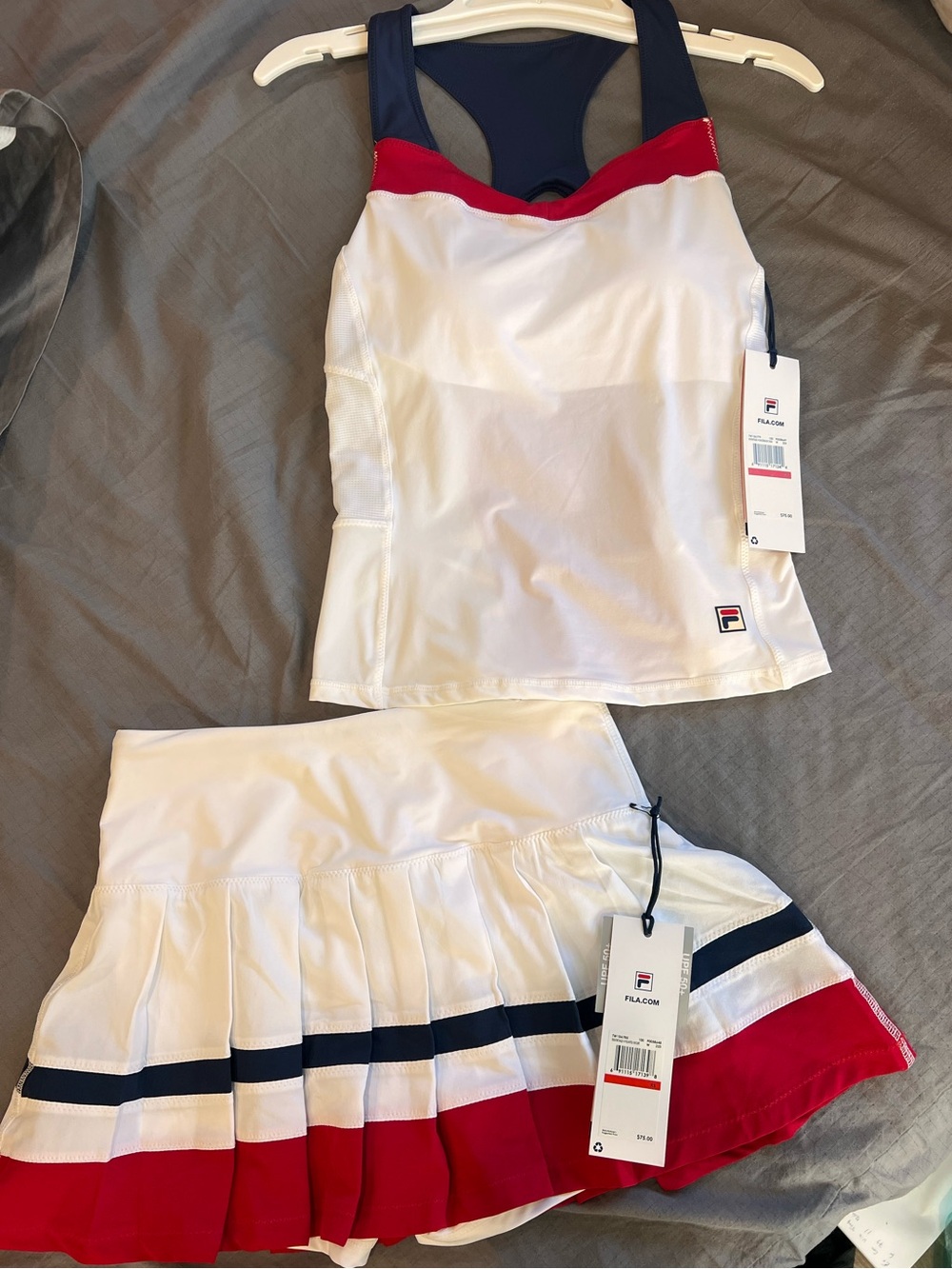 FILA Red White Blue Tennis Tank & Pleated Skirt Set  NWT